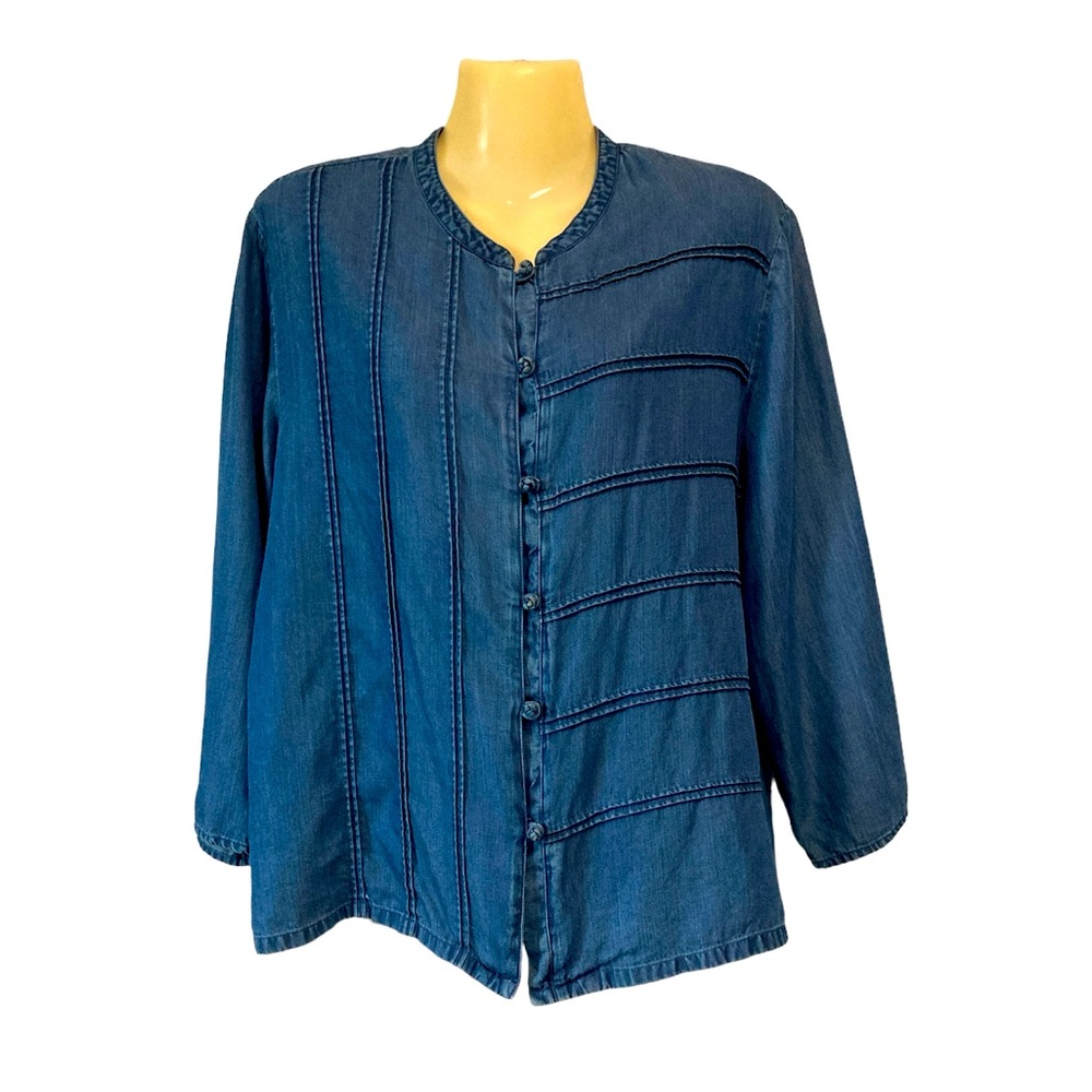 HW New York Denim Jacket Button Tab Close Kimono Boho Retro Cottagecore Beach M